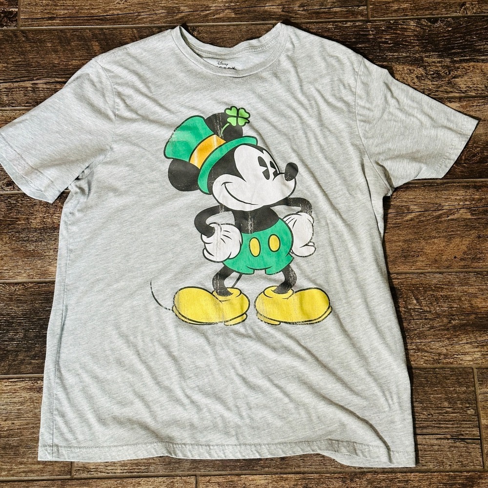 Disney Mickey Mouse St. Patrick's Day Vibes T-shirt Size XL - Retro Gray Green